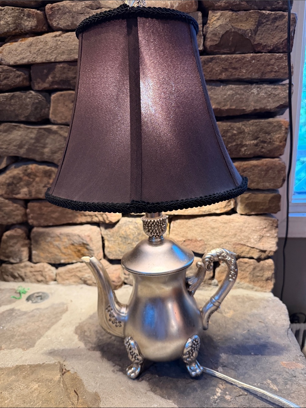 Vintage-Style Teapot Table Lamp with Black Shade